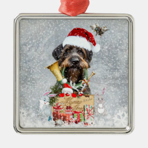 Deutsch Drahthaar, Merry Christmas!  Metal Ornament
