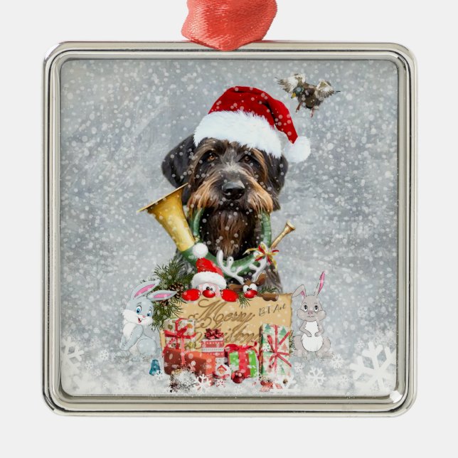 Deutsch Drahthaar, Merry Christmas!  Metal Ornament (Front)