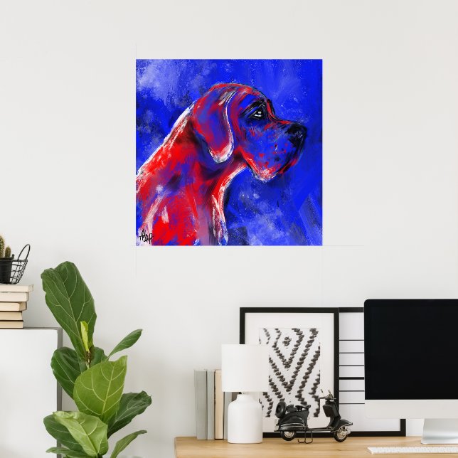 Deutsche Dogge Gemälde rot blaut Poster (Home Office)