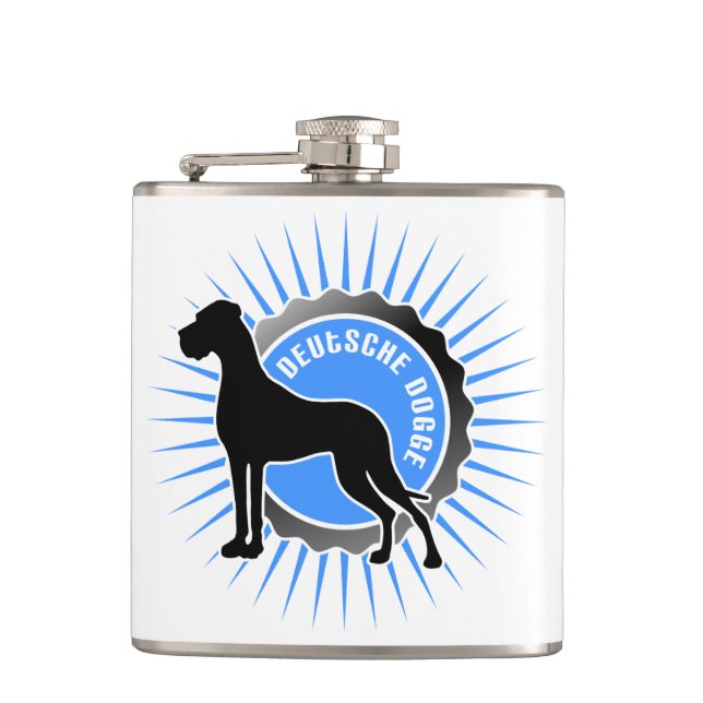 Deutsche Doggem Stern and Written Hip Flask (Front)