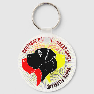 Deutsche Doggen Schwarz Rot Gold Key Ring