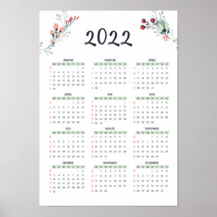 Deutscher Jahreskalender mit KW 2022 A3 Grösse Poster