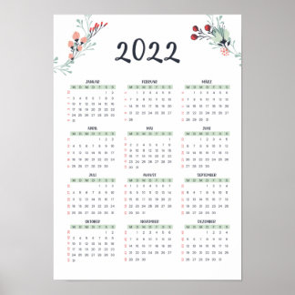Deutscher Jahreskalender mit KW 2022 A3 Grösse Poster