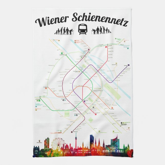 " Deutschland: 2021/heute - MÜNCHEN Schienennetz Tea Towel (Vertical)