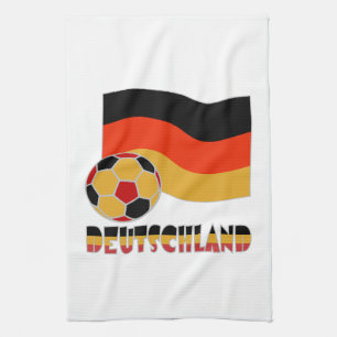 Deutschland Flag and Soccer Ball Grey Border Tea Towel