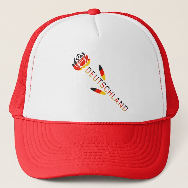 Deutschland German Flag Rose  Trucker Hat (Front)