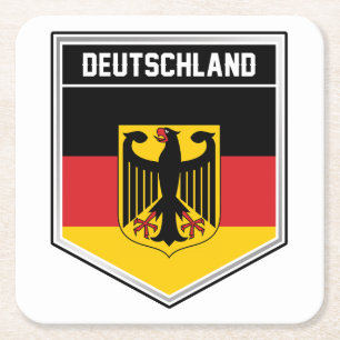 Deutschland/Germany Flag Shield Square Paper Coaster