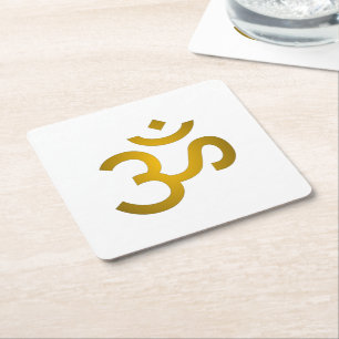 Devanagari om square paper coaster