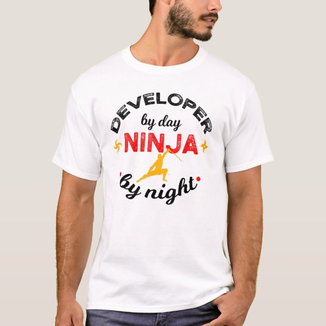 Developer By Day Ninja By Night Debugging Coder Ge T-Shirt (Front)