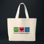Developmental Therapy Large Tote Bag<br><div class="desc">Peace Love Developmental Therapy gift for a therapist who handles delays in child development featuring a peace sign,  heart,  and the letters DT.</div>