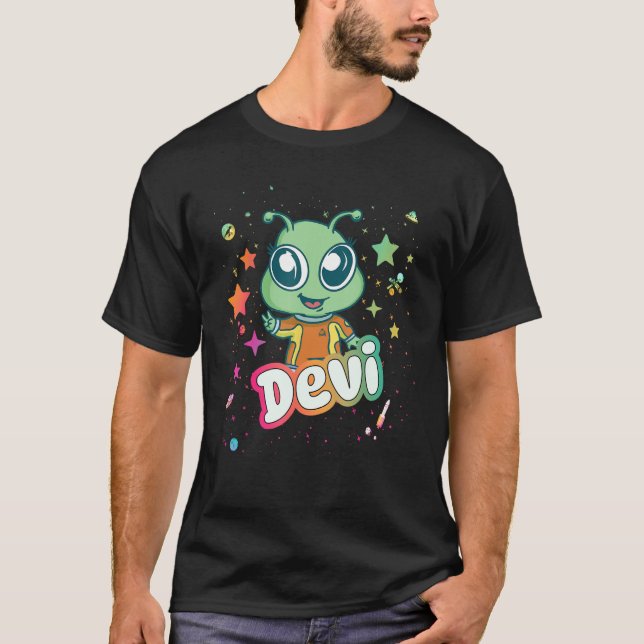 DEVI - Cute Boy Name with cute Alien T-Shirt (Front)