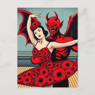 Devil Ballet With a Woman in a Red Floral Dress Postcard