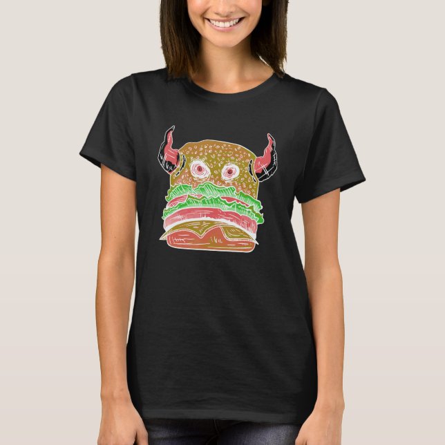 Devil Burger Crazy Eyes Hamburger Cheesburger Deli T-Shirt (Front)