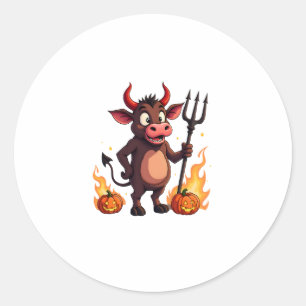 Devil Cow Mischief Classic Round Sticker