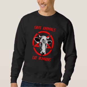 Devil Cow Save Animals Eat Humans Satan 666 Vegan  Sweatshirt