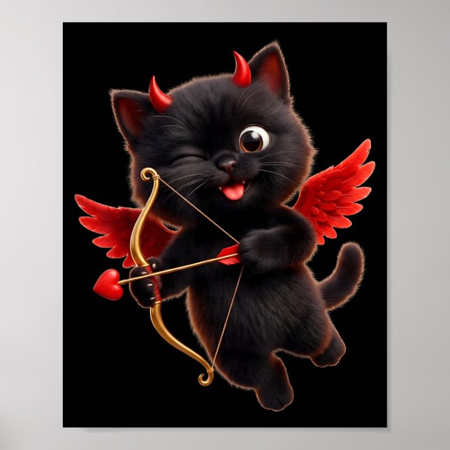 Devil Cupid Cat Art Cute Angel Demon Cat Funny  Poster (Front)