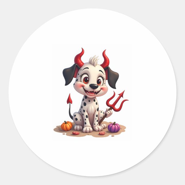 Devil Dalmatian Mischief Classic Round Sticker (Front)