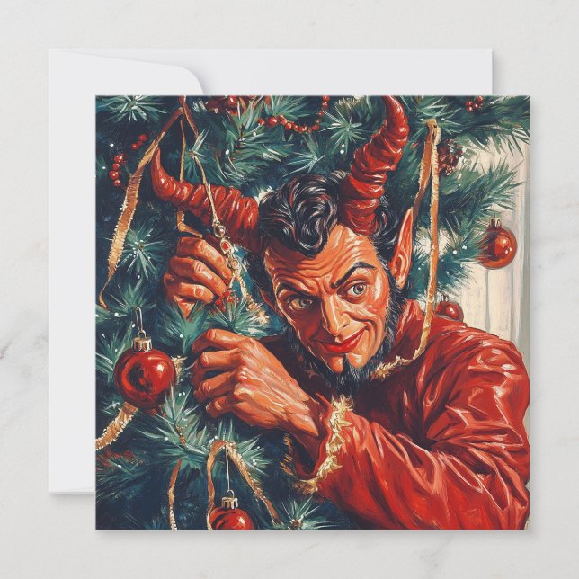 Devil Decorates the Xmas Tree Holiday Card (Front)