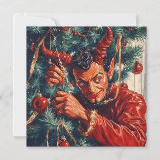 Devil Decorates the Xmas Tree Holiday Card