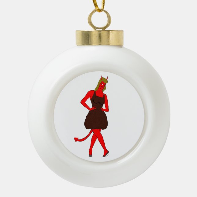 devil girl     ceramic ball christmas ornament (Front)