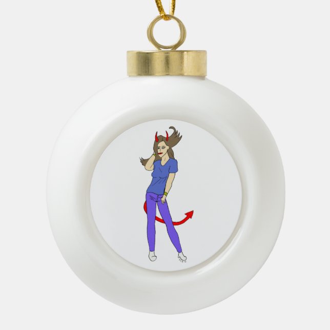 devil girl       ceramic ball christmas ornament (Front)