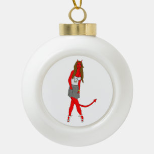 devil girl ceramic ball christmas ornament