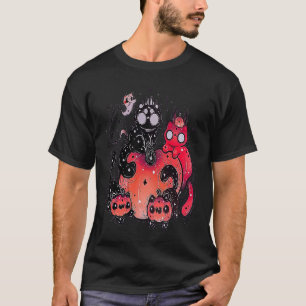 devil Halloween Jack Lantern Pumpkin Cats T-Shirt