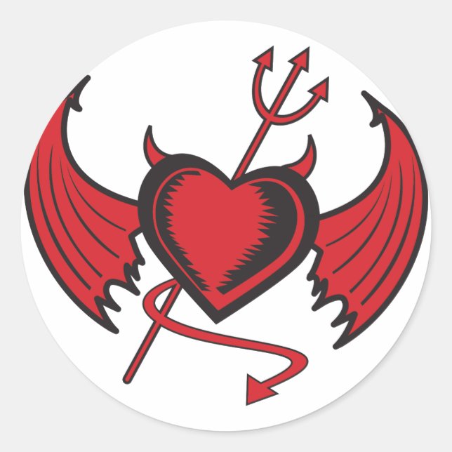 Devil Hearts Classic Round Sticker (Front)