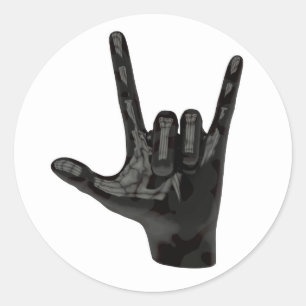devil horns hand classic round sticker