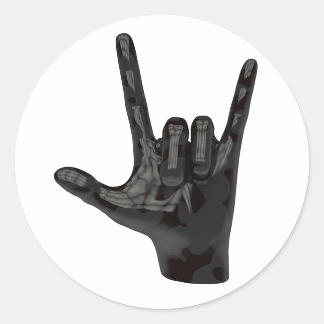 devil horns hand classic round sticker (Front)
