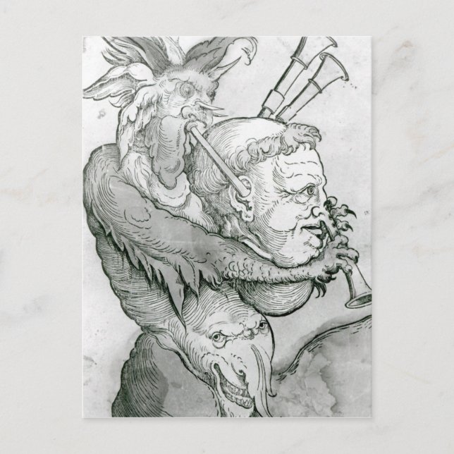 Devil Playing Man's Head as a Saxophone, 1144 Postcard (Front)