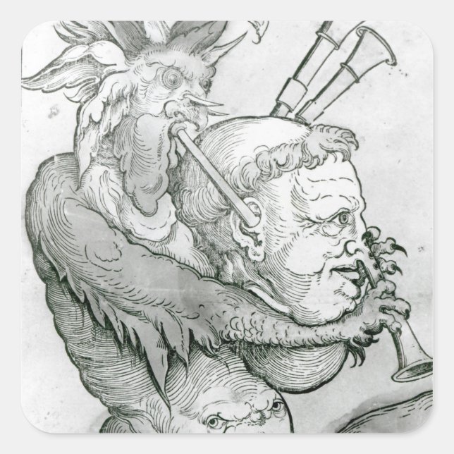 Devil Playing Man's Head as a Saxophone, 1144 Square Sticker (Front)