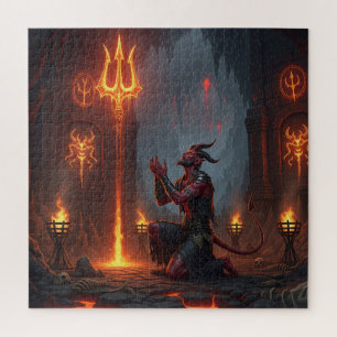 Devil Praying with Trident Jigsaw Puzzle
