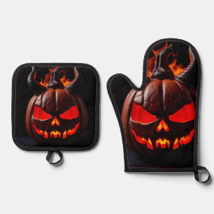 Devil Pumpkin Crown Halloween Mitt Set