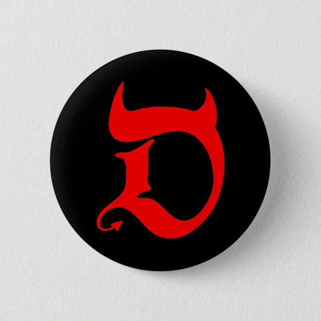 Devil (red print / black) 6 cm round badge (Front)