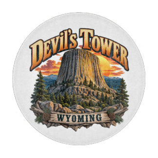 Devil’s Tower Wyoming Vintage Sunset Graphic Cutting Board