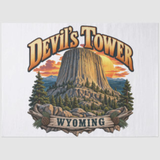 Devil’s Tower Wyoming Vintage Sunset Graphic Tissue Paper