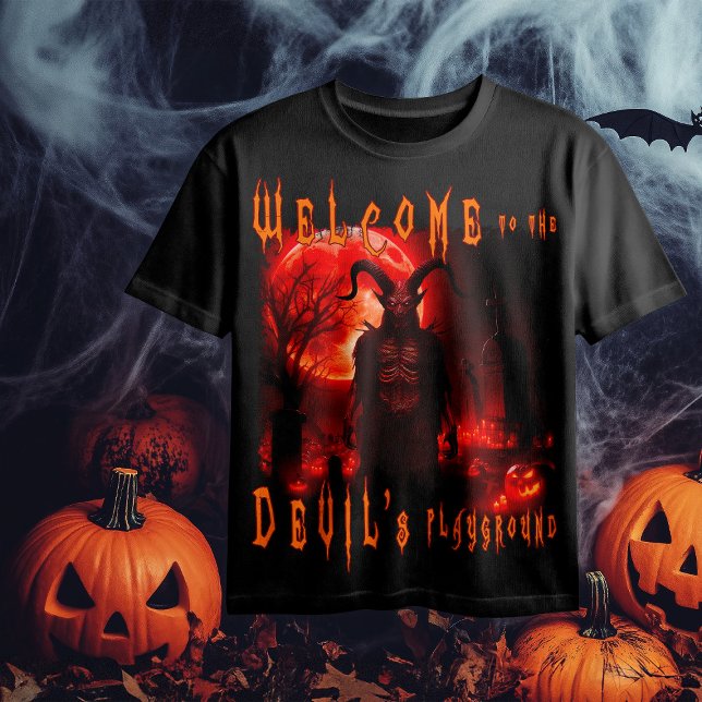 Devil Satan on night cemetery with blood red moon T-Shirt (Creator Uploaded)