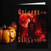Devil Satan on night cemetery with blood red moon