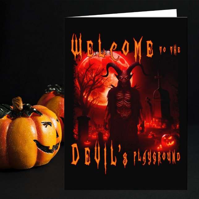 Devil Satan on night cemetery with blood red moon Thank You Card (Creator Uploaded)