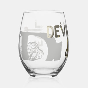 DEVIL Stemless Wine Glass Abstract Black Gold