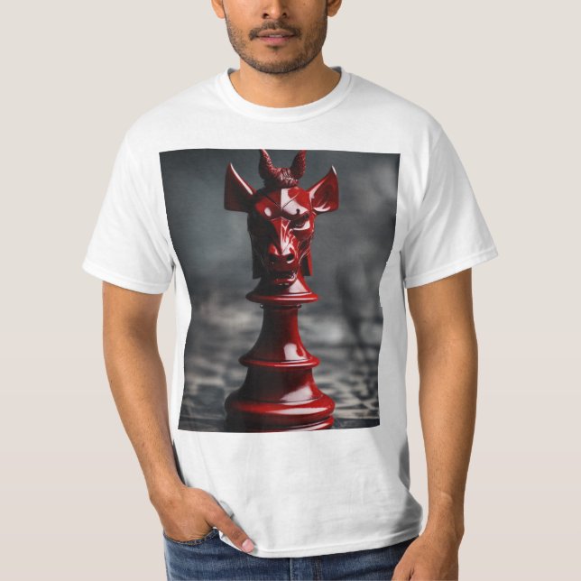 Devil-Themed Chess Piece - Dark Symbolism in Strat T-Shirt (Front)