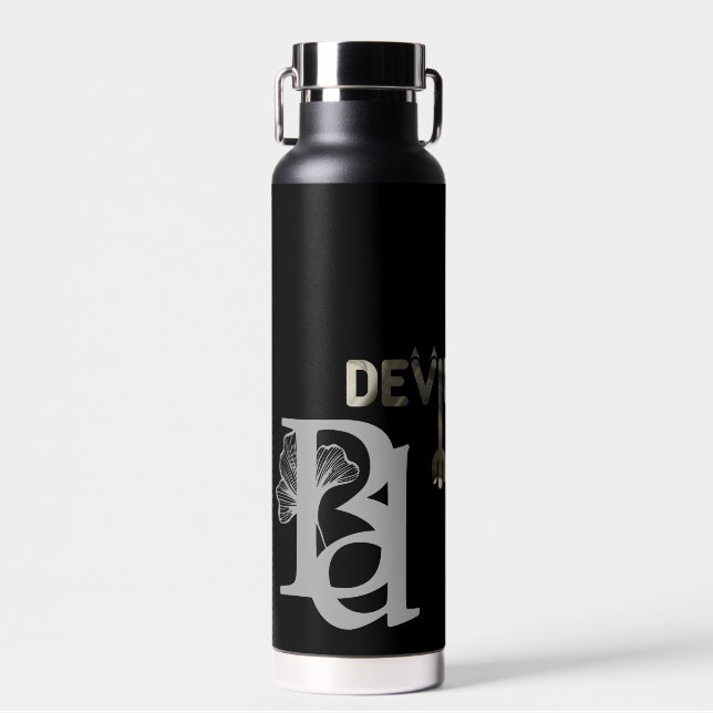 DEVIL Water Bottle Trend Abstract Black White Gold (Front)