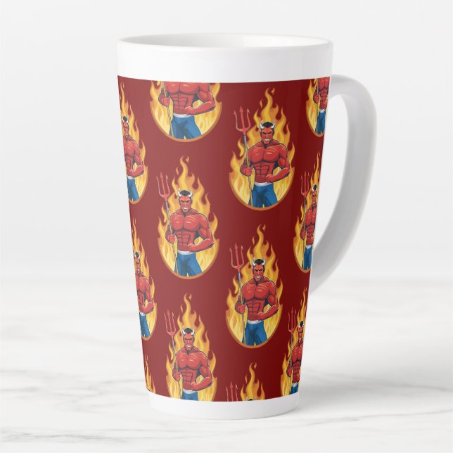 Devil with trident latte mug (Right Angle)