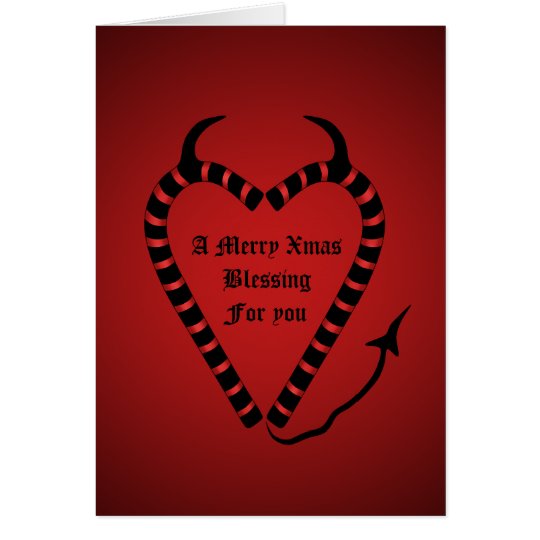 Devilish candy cane heart funny blessing card