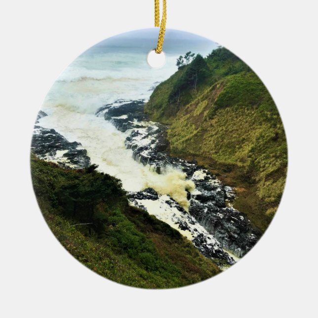 Devil's Churn, Cape Perpetua, Oregon Coast Ceramic Ornament (Front)