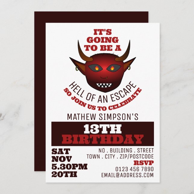 Devil's Hell Theme, Escape Room Birthday Party Invitation (Front/Back)