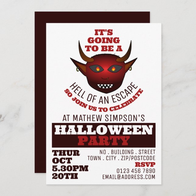 Devil's Hell Theme, Escape Room Halloween Party Invitation (Front/Back)