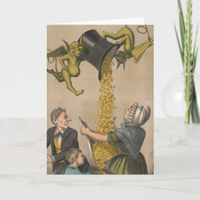 Devils Pouring Gold Coins Into Woman's Apron Card (Front)