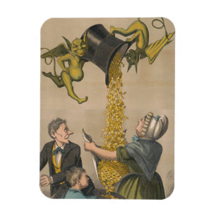 Devils Pouring Gold Coins Into Woman's Apron Magnet